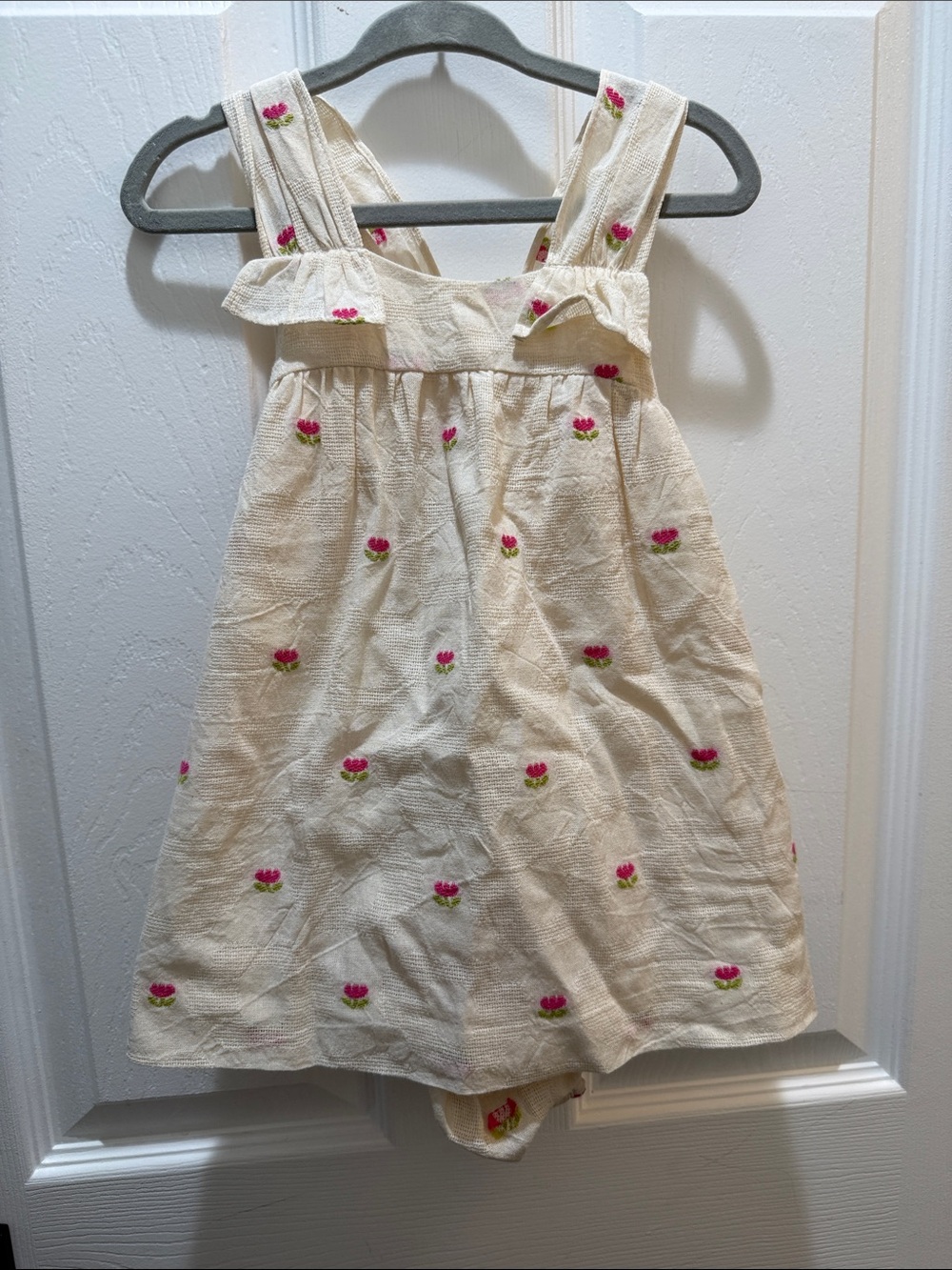 Zara Cream Sundress with Pink Floral Embroidery